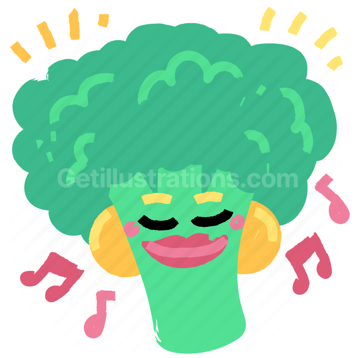 sticker, character, music, entertainment, broccoli, vegetable
